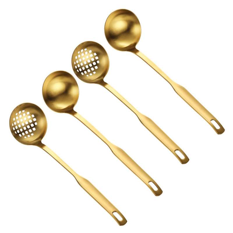 Gold Soup Ladle Colander Set,stainless Steel Spoon,for Cooking(4 Pcs)