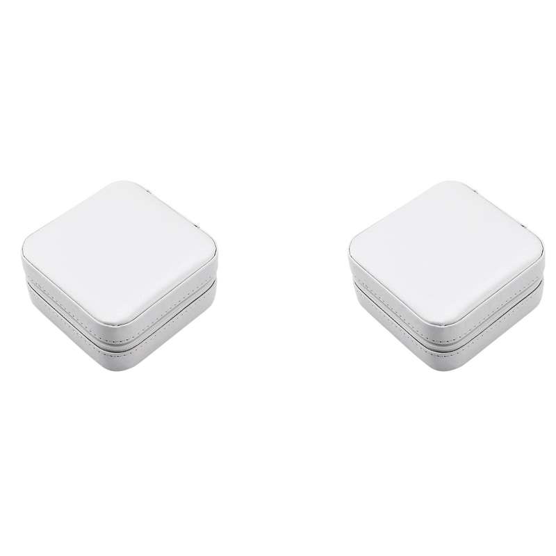 Portable Jewelry Box Zipper Pu Storage Boxes for Womenwhite