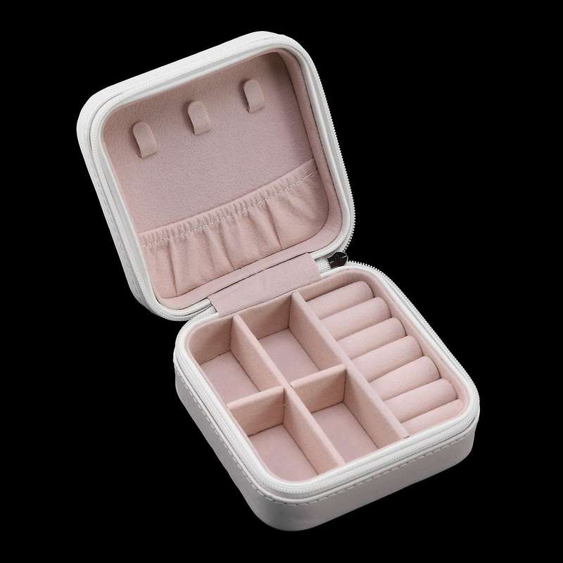 Portable Jewelry Box Zipper Pu Storage Boxes for Womenwhite