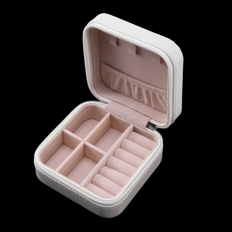 Portable Jewelry Box Zipper Pu Storage Boxes for Womenwhite