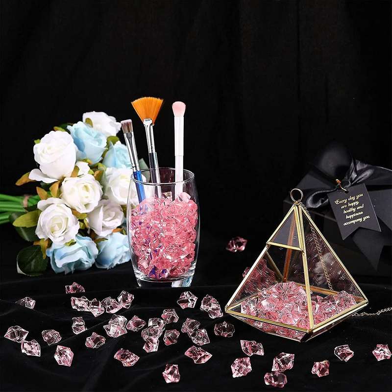 1.1lb/500g Fake Ice Square S Acrylic Stones Pink 0.55 X 0.43 Inch