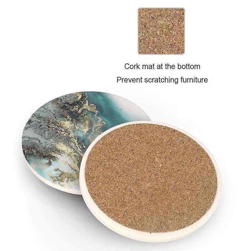 4pcs Round Drink Coaster Set with Cork Base Ceramic Tea Cup Coasters