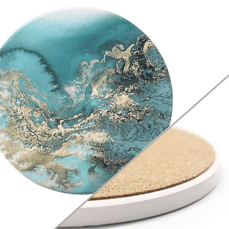 4pcs Round Drink Coaster Set with Cork Base Ceramic Tea Cup Coasters