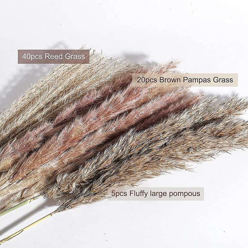 Pampas Grass Decor 65 Pcs - Boho Home Decor - Dried Flowers, 17inch