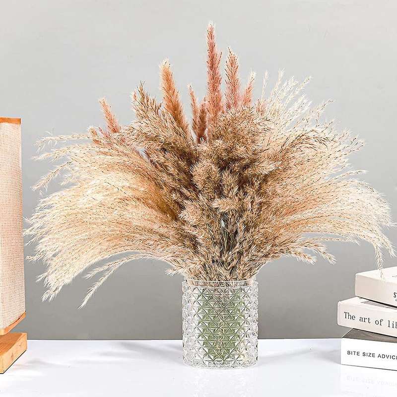 Pampas Grass Decor 65 Pcs - Boho Home Decor - Dried Flowers, 17inch