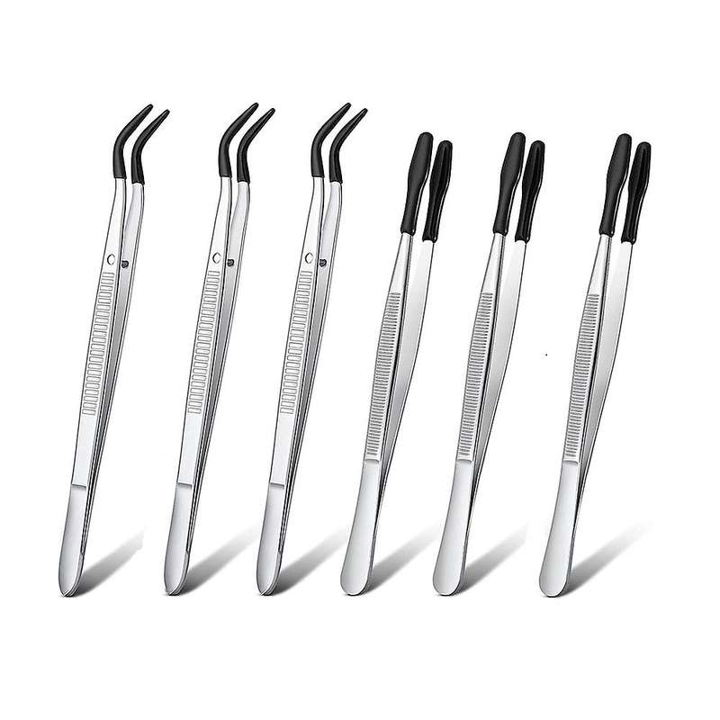 6 Pcs Of Rubber Tip Tweezers Pvc Silicone Precision Tweezers (black)
