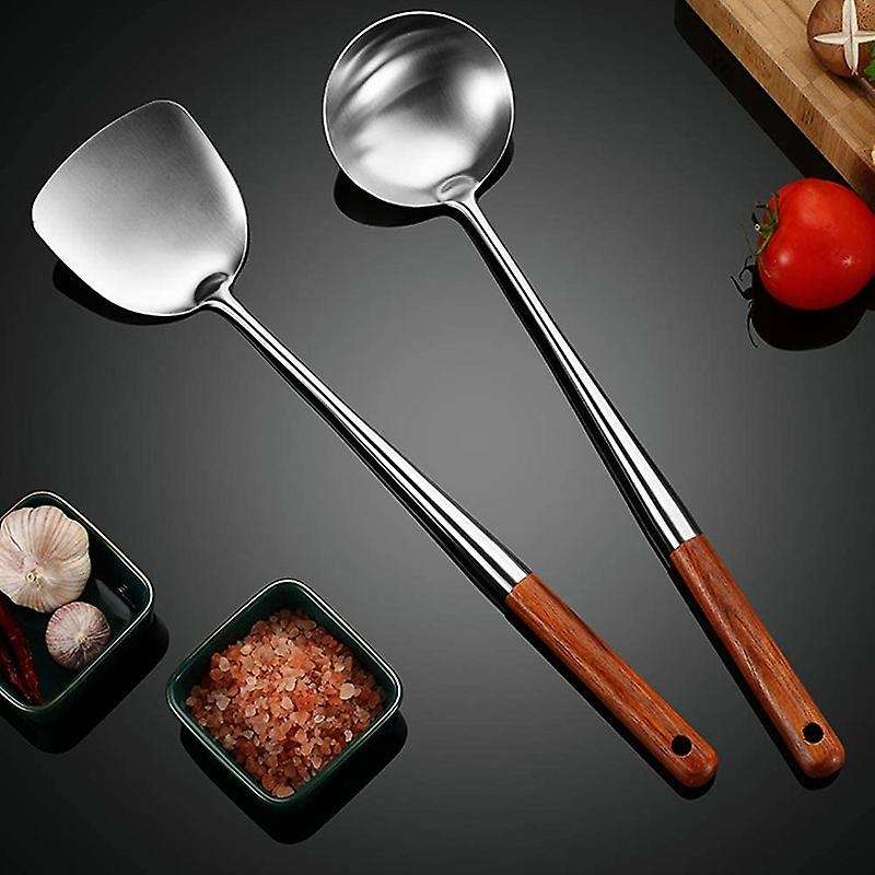 Wok Spatula and Ladle,skimmer Ladle Tool Set,17inches Spatula for Wok