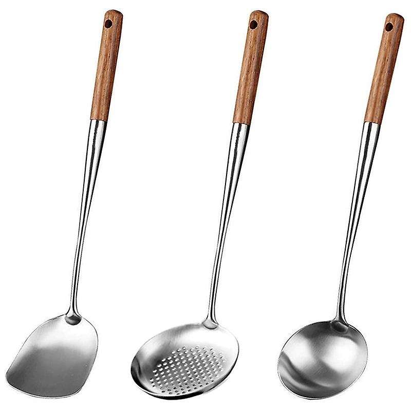 Wok Spatula and Ladle,skimmer Ladle Tool Set,17inches Spatula for Wok