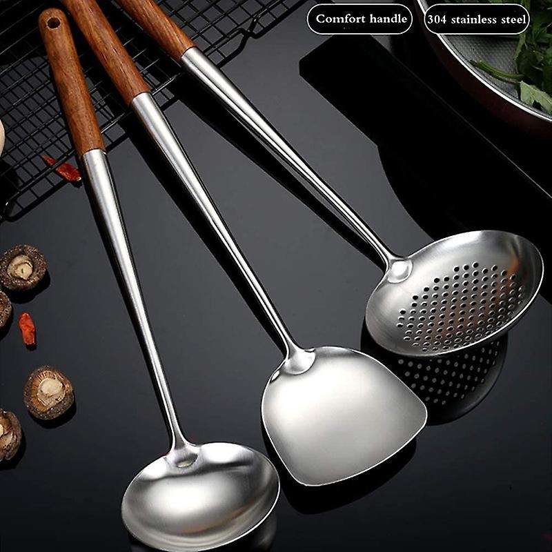 Wok Spatula and Ladle,skimmer Ladle Tool Set,17inches Spatula for Wok