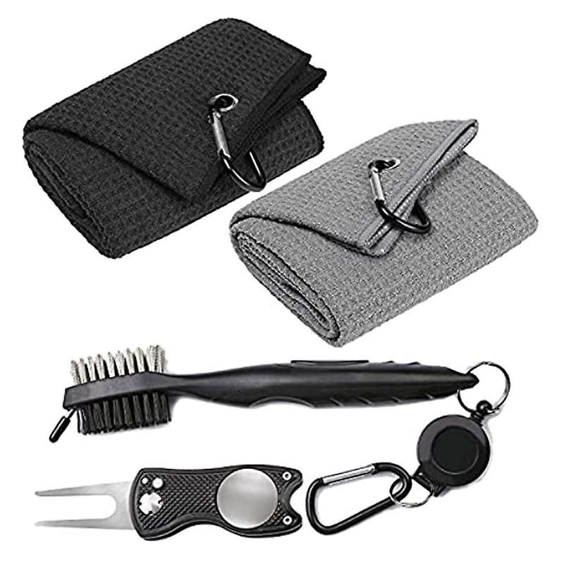 Tri-fold Golf Towel 16 X 24 Inch Cleaning Brush Green Fork Set