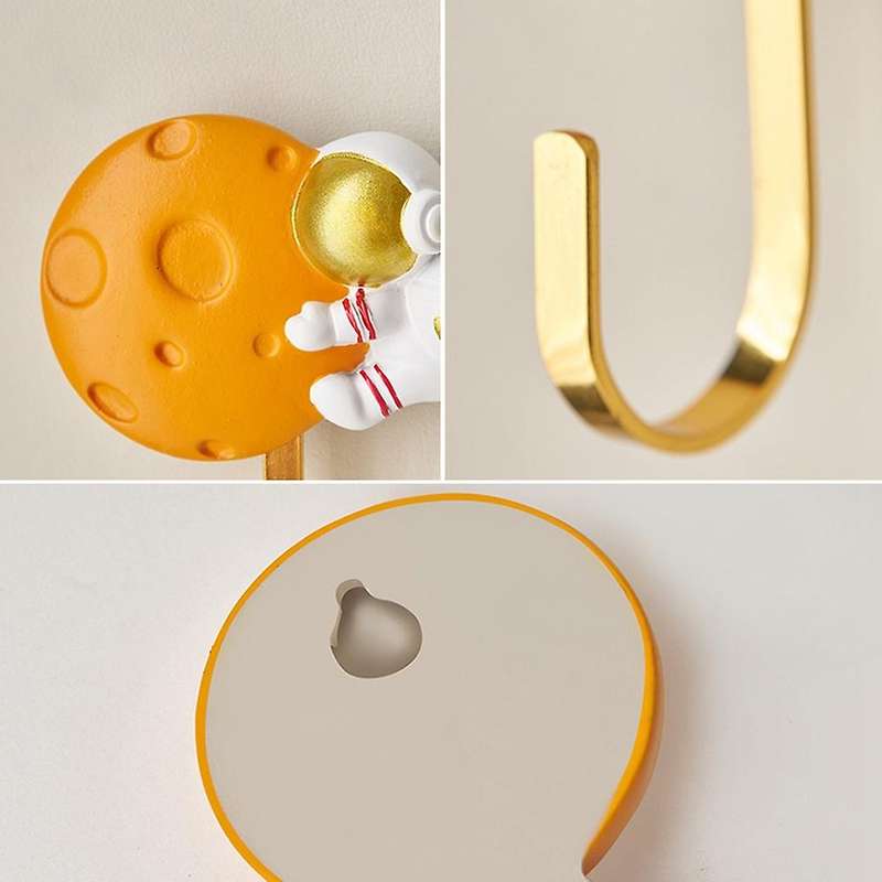 Cartoon Resin Astronaut Figurines Metal Wall Hooks Modern Home B