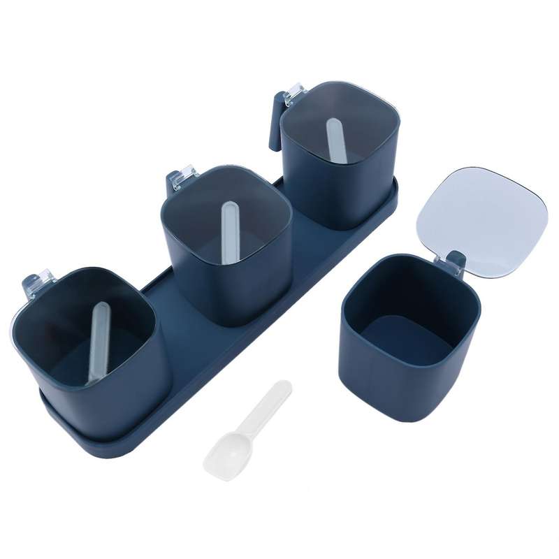 4 Grid Spices Box Pepper Spice Seasoning Organizer,with Spoons,blue