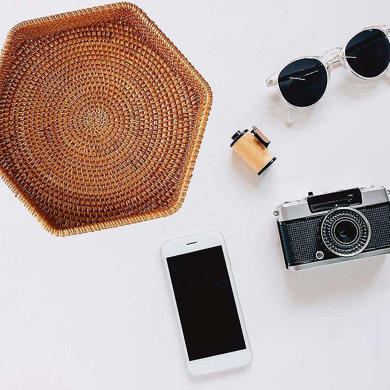 Rattan Woven Tray Basket, for Coffee Table and Ottoman Decor, Medium