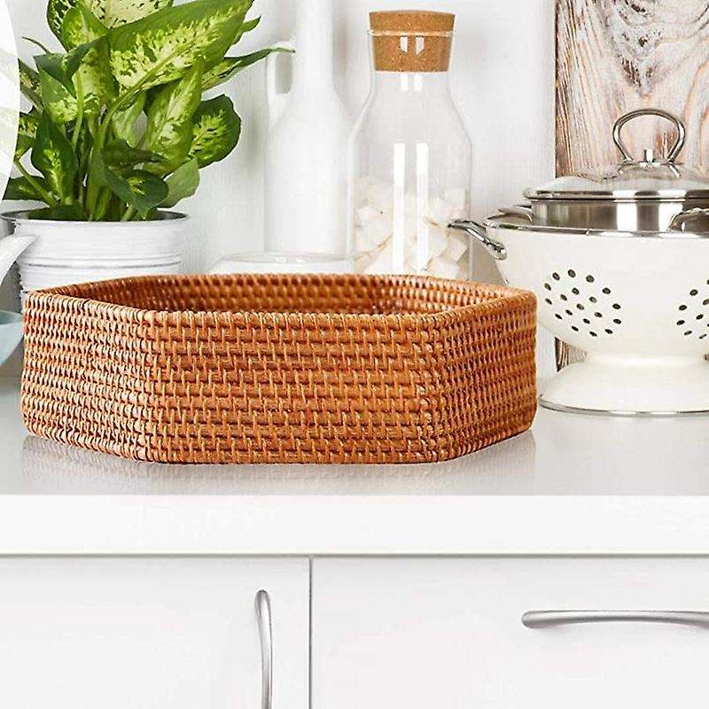 Rattan Woven Tray Basket, for Coffee Table and Ottoman Decor, Medium