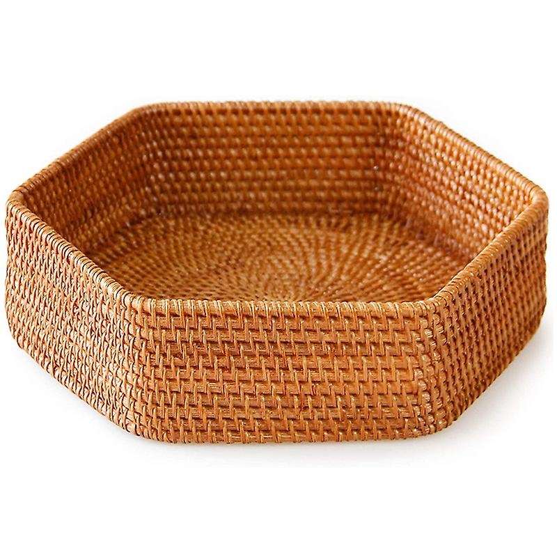 Rattan Woven Tray Basket, for Coffee Table and Ottoman Decor, Medium