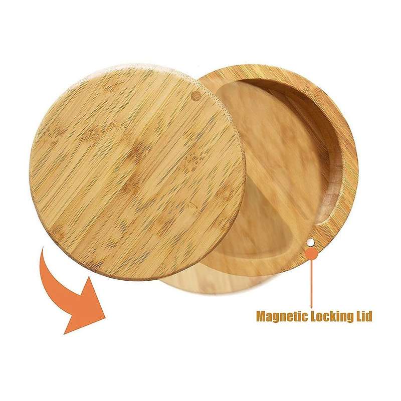 Bamboo Salt and Pepper Box, with 2 Swivel Lid and Magnet to Keep Dry