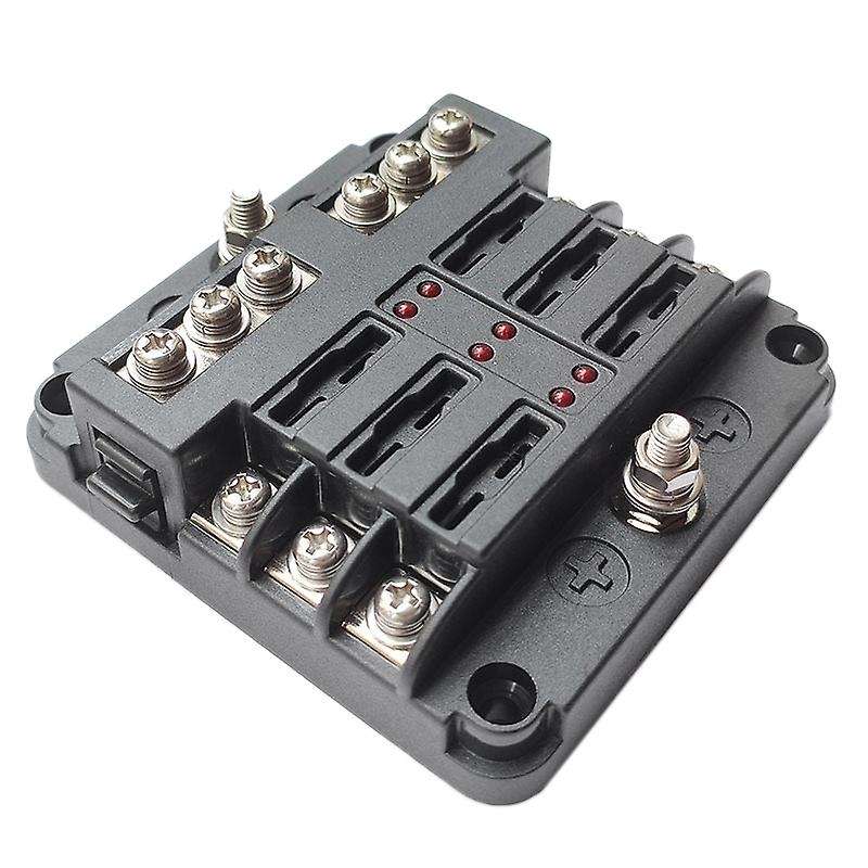 6-way Fuse Box with Negative Led Lampfor Auto, Rv, Car, Boat, Marine