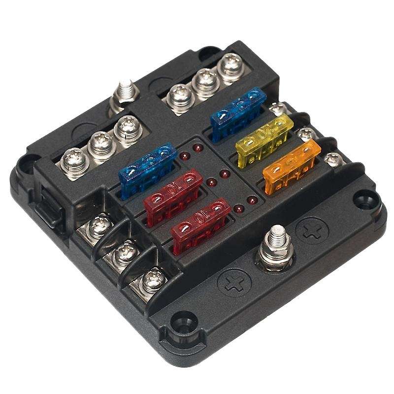 6-way Fuse Box with Negative Led Lampfor Auto, Rv, Car, Boat, Marine