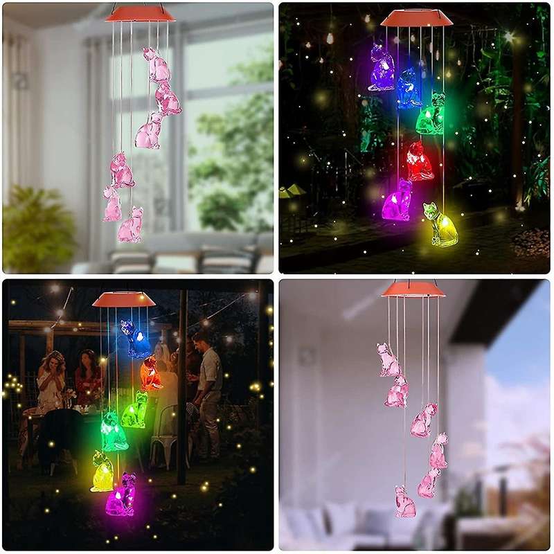 Colors Changing Solar Cat Wind Chimes for Outside, for Party Decor