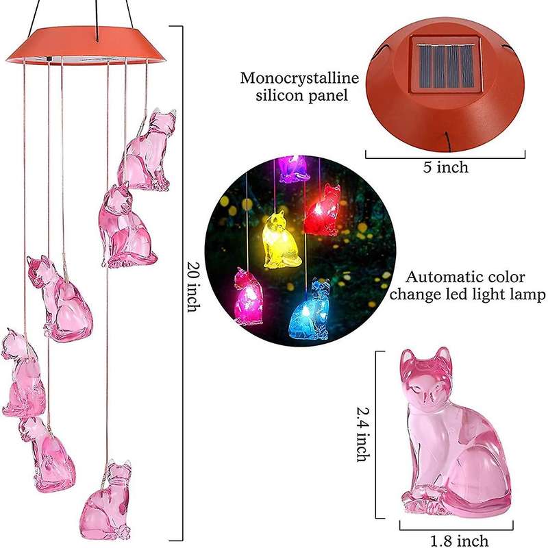 Colors Changing Solar Cat Wind Chimes for Outside, for Party Decor