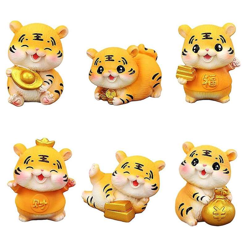 6-piece Set 2022 Miniature Tiger Figurine Resin Zodiac Tiger Ornament