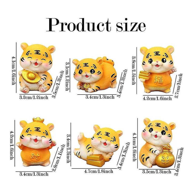 6-piece Set 2022 Miniature Tiger Figurine Resin Zodiac Tiger Ornament
