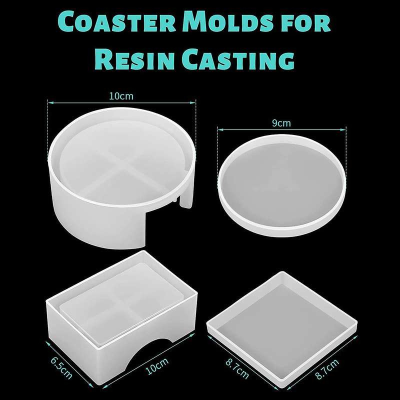 Coaster Resin Molds Set Rectangle Round Epoxy Mold for Diy Art Craft