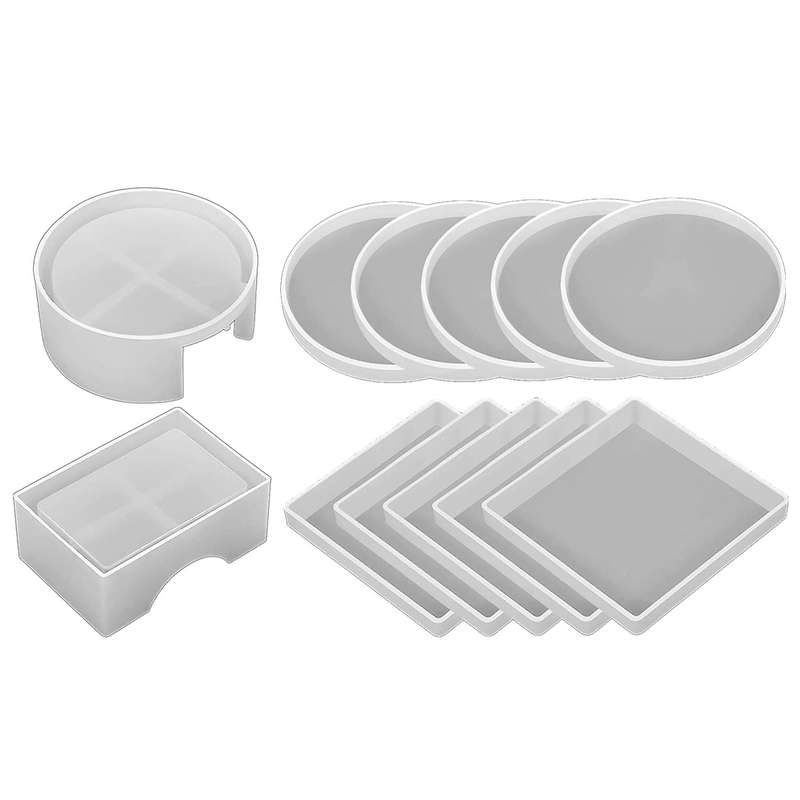 Coaster Resin Molds Set Rectangle Round Epoxy Mold for Diy Art Craft