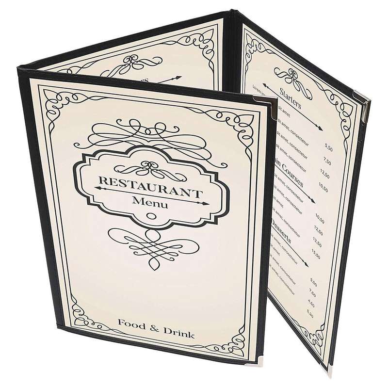 2pcs Menu Covers for A4 Size Book Style Cafe Bar 3 Pages 6 View