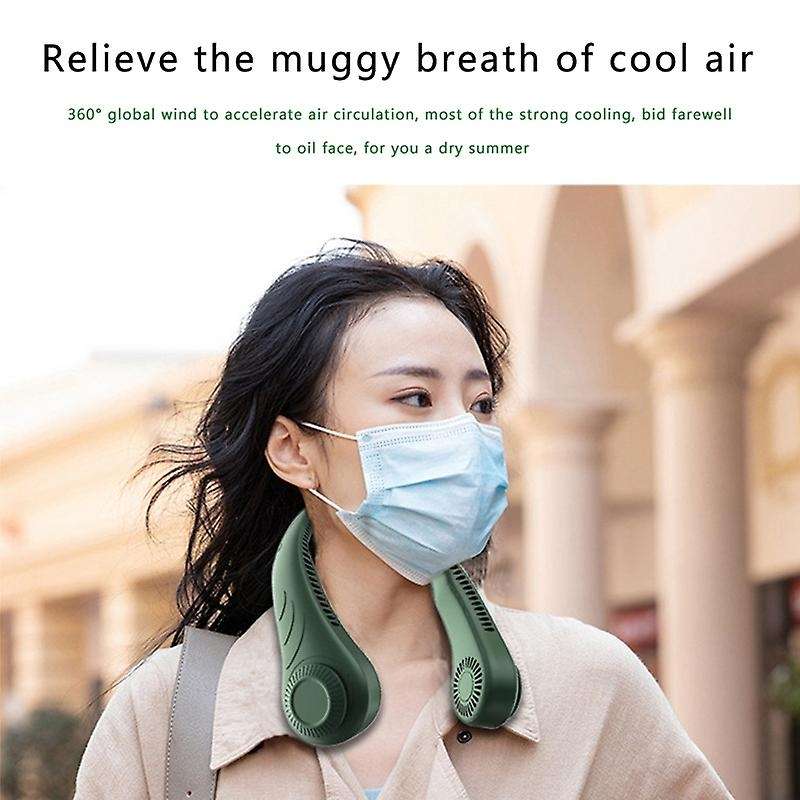 Portable Leafless Hanging Neck Fan,360 Degree Lazy Neckband Fan,green