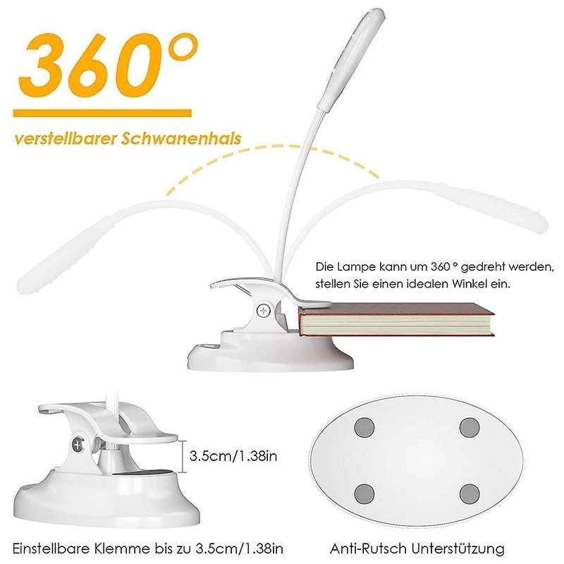 Reading Lamp, Led Clamp Light, Desk Lamps, Usb Rechargeable Battery