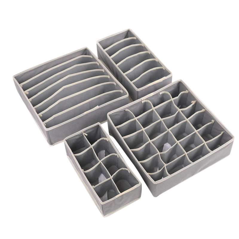 Drawer Underwear Organizer Divider 4 Pieces Fabric Foldable(gray)