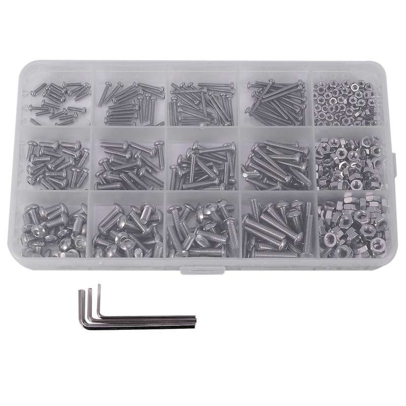 480pcs Button Head 12 Sizes Screw and Nuts Kit,m2 M3 M4 Steel Set