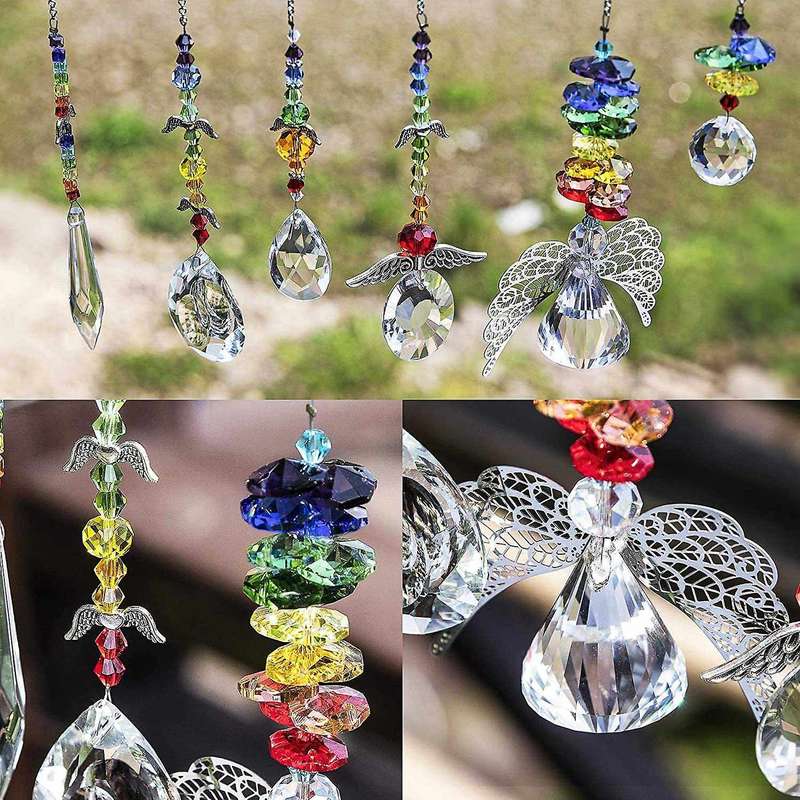 Crystal Suncatchers Hanging Crystal Angel with Multicolor Beads