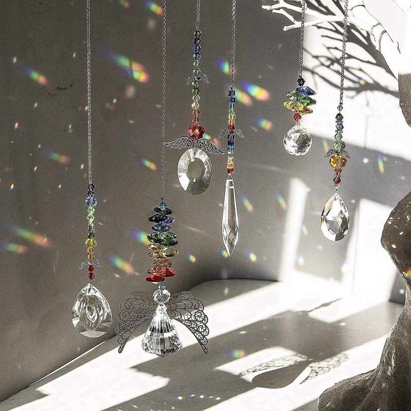 Crystal Suncatchers Hanging Crystal Angel with Multicolor Beads