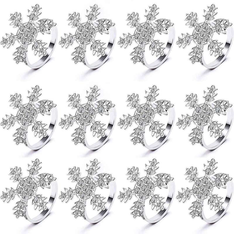 Christmas Snowflake Napkin Rings Holders for Christmas Parties 12pcs