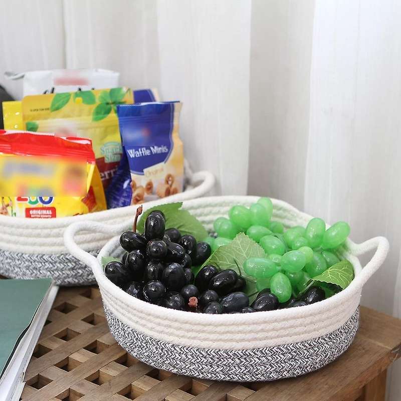 2-pack Cotton Rope Baskets, Fabric Tray, for Fruits, Jewelry, Keys,4