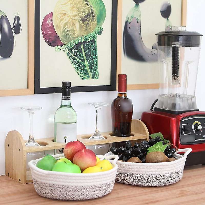 2-pack Cotton Rope Baskets, Fabric Tray, for Fruits, Jewelry, Keys,4