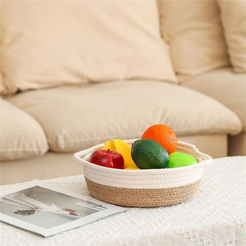 2-pack Cotton Rope Baskets, Fabric Tray, for Fruits, Jewelry, Keys,4