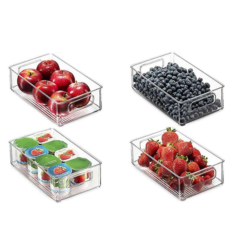 2pcs Organizer Bins with Handles Clear Plastic Food Storage Rack