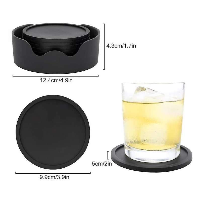8 Pieces, Black Silicone Round Coasters, for Drinking Glasses, Cups