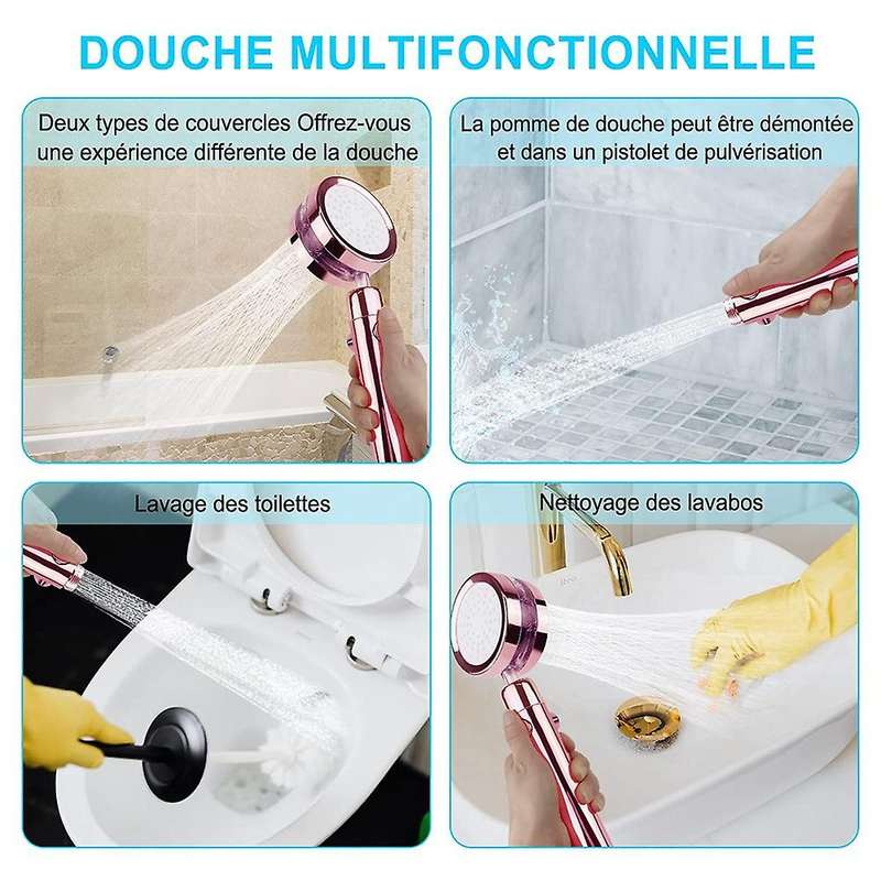 Shower Head Pressure Increase Shower Head with 1.5m Hose Rose Gold