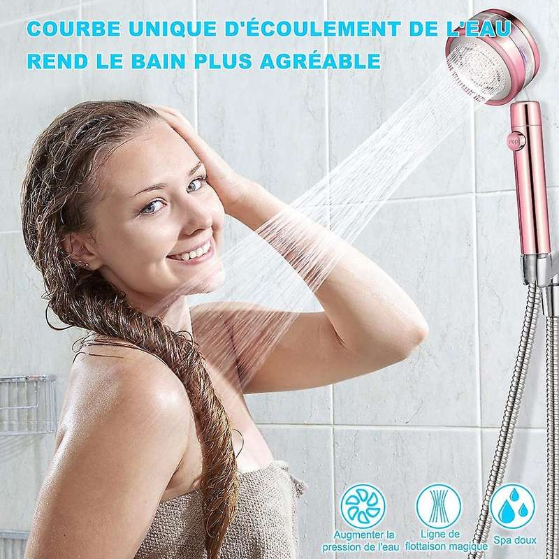 Shower Head Pressure Increase Shower Head with 1.5m Hose Rose Gold
