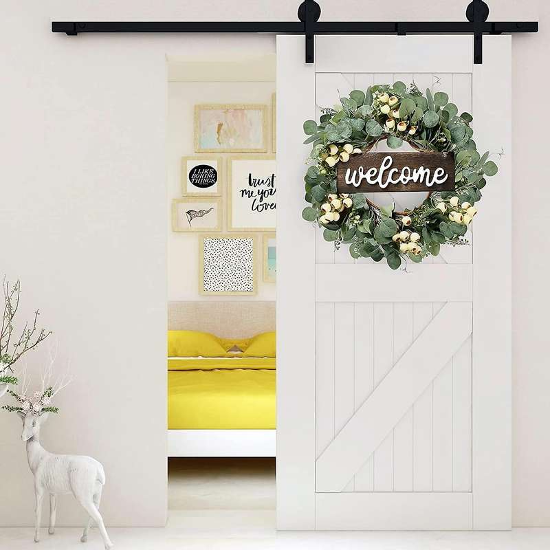 Artificial Eucalyptus Wreath with White Berries for Front Door Decor