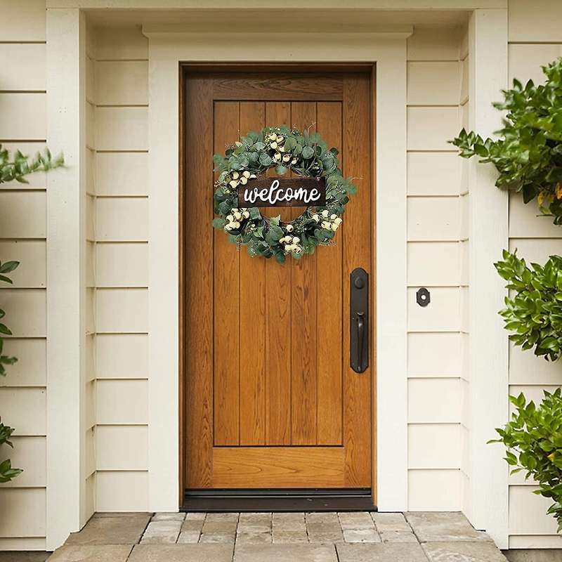 Artificial Eucalyptus Wreath with White Berries for Front Door Decor