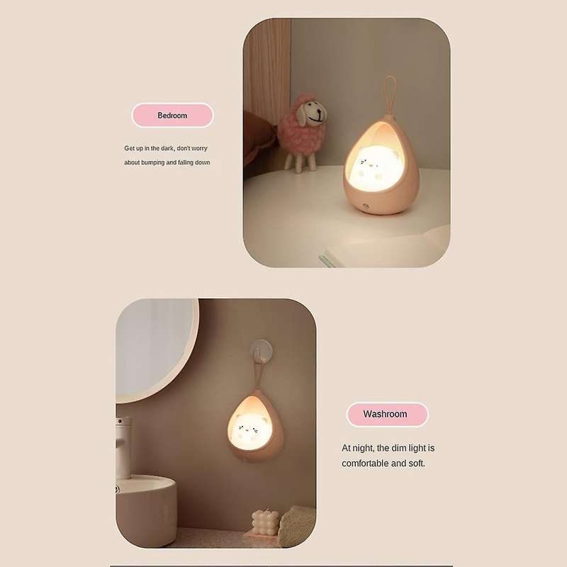 Led Night Light Sensor Control Cute Animal Human Induction Lamp White