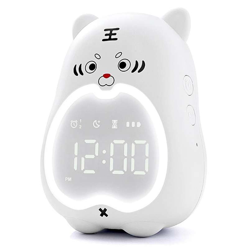 Kids Alarm Clock Tiger Digital for Kids Bedside Night Light White