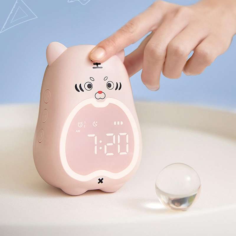 Kids Alarm Clock Tiger Digital for Kids Bedside Night Light White