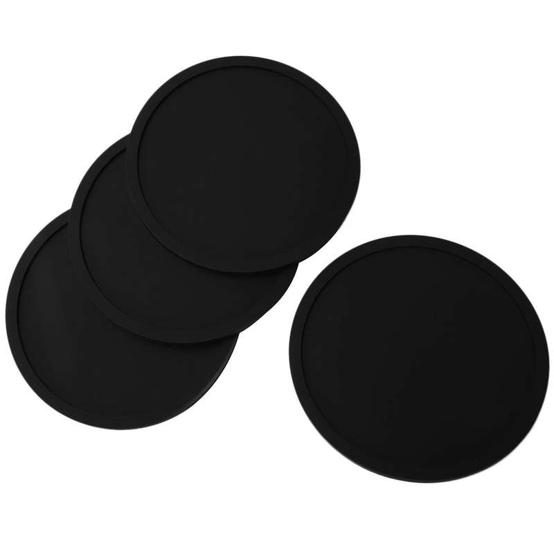 Silicone Black Drink Coasters Set Of 16 Non-slip Round Soft Black