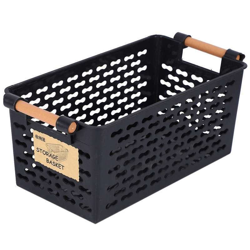 3x Plastic Desktop Storage Basket Rectangular Bathroom Portable Black
